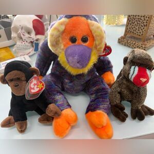 NWT Ty Beanie Babies the Baboons! Bananas, Cheeks and Congo
